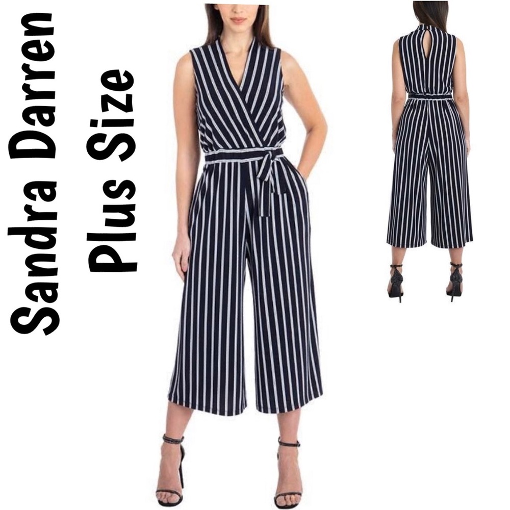 Sandra Darren  NWT Navy White Jumpsuit Plus Size